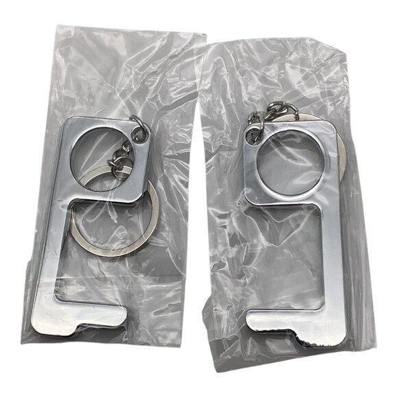2Pcs Silver Touchless Silvery Door Opener Keychains With Key Rings - Picture 1 of 4